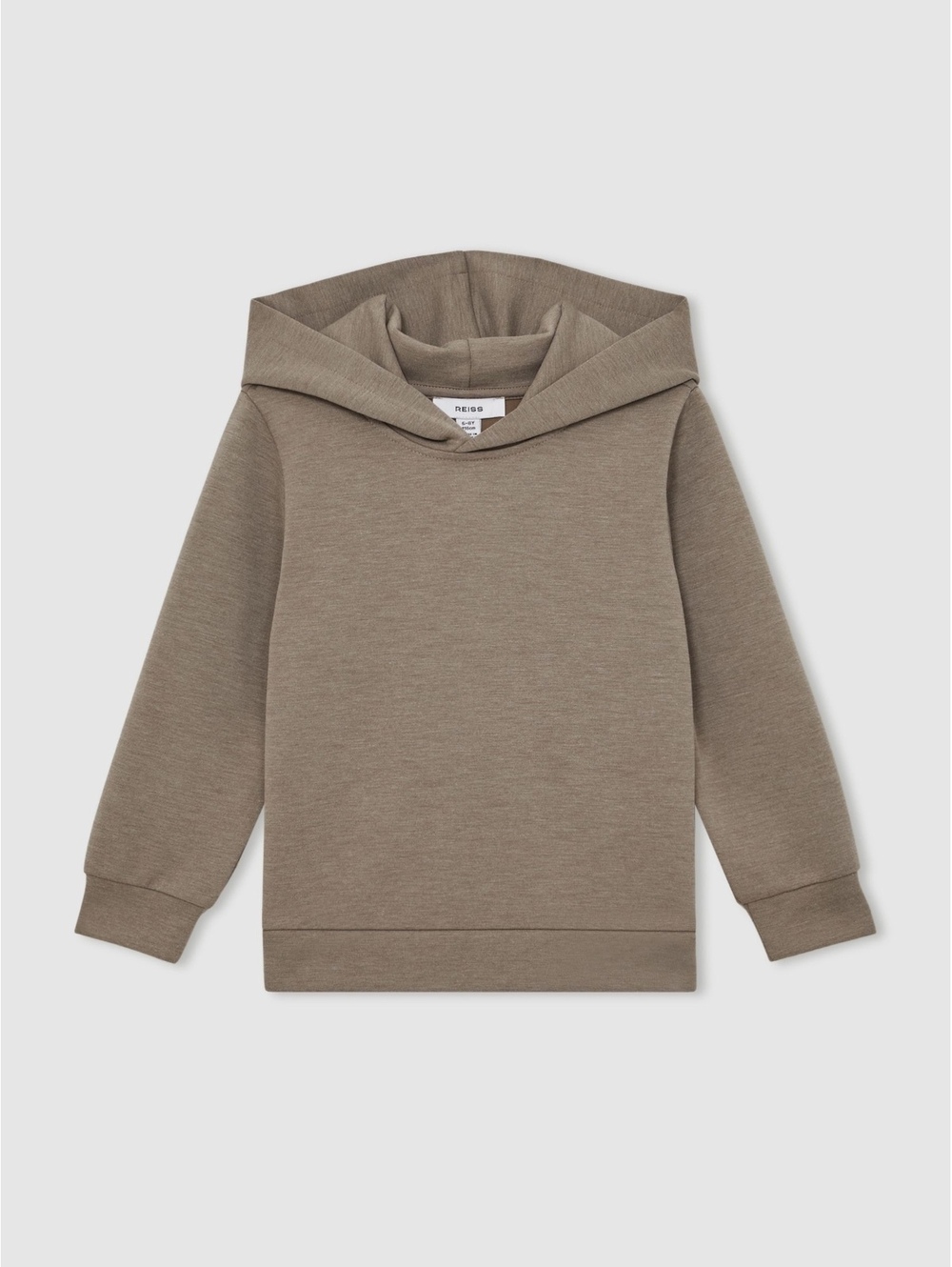 Reiss Premium Interlock Jersey Hoodie in Taupe Brown